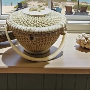 Nantucket Style Resin Basket Trinket Box Cape Cod Coastal Jewelry Holder